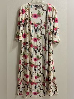 L&B Western Duster Cardigan Size M Country Concert Festival Boho Cowgirl Ranch